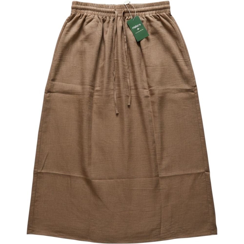 NWT Halara High Waisted Drawstring Maxi Linen-Feel Skirt Tan Medium